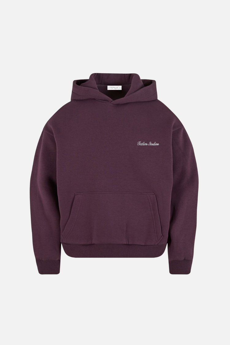 Boxy Fleece Hoodie in plum