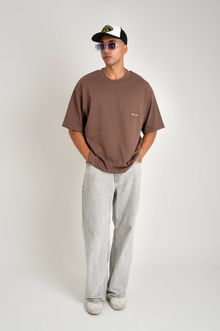 Script Boxy T Shirt in tan