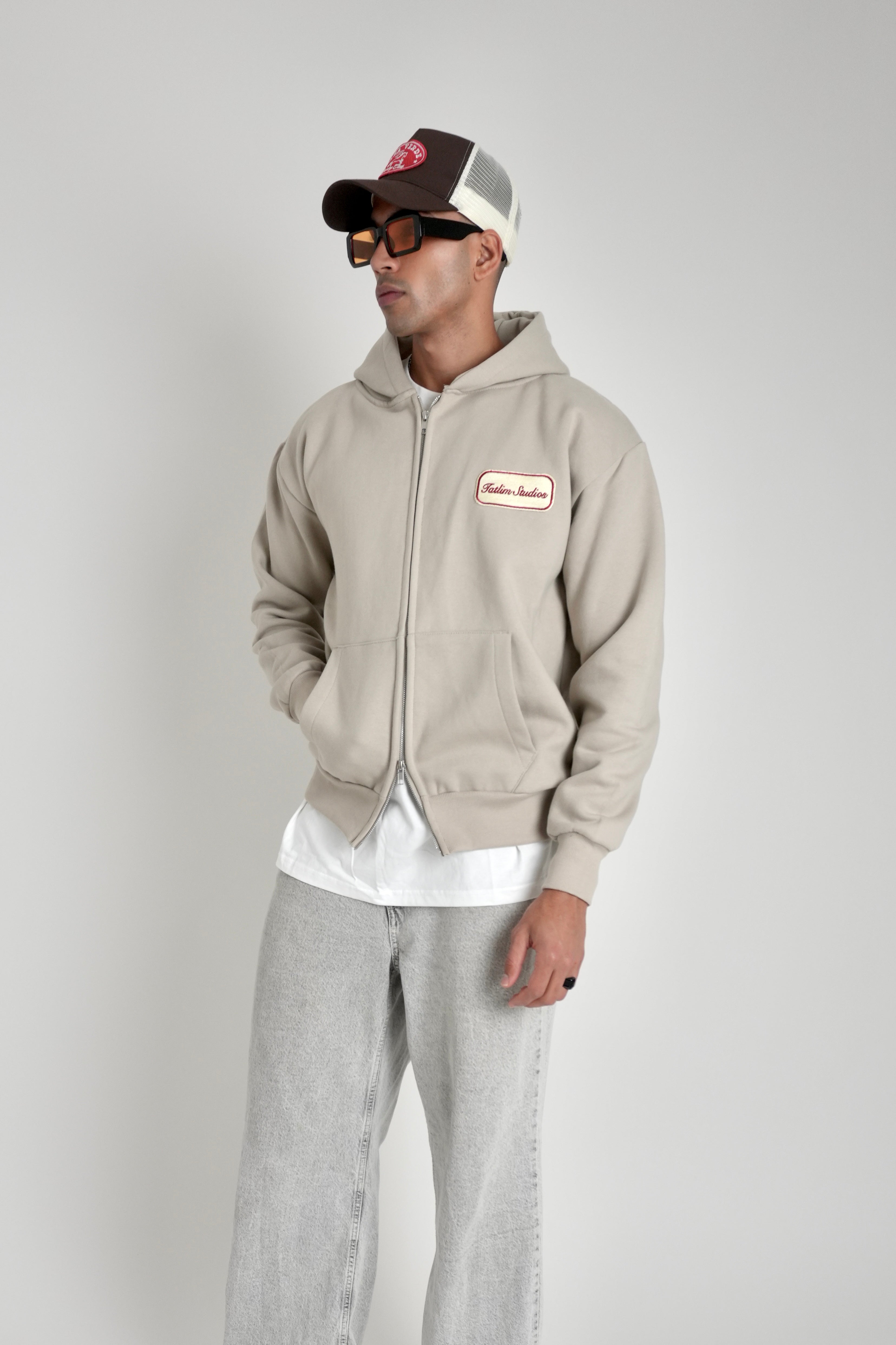 Tatlim Studios Oil Patch Zipped Hoodie (Stone)