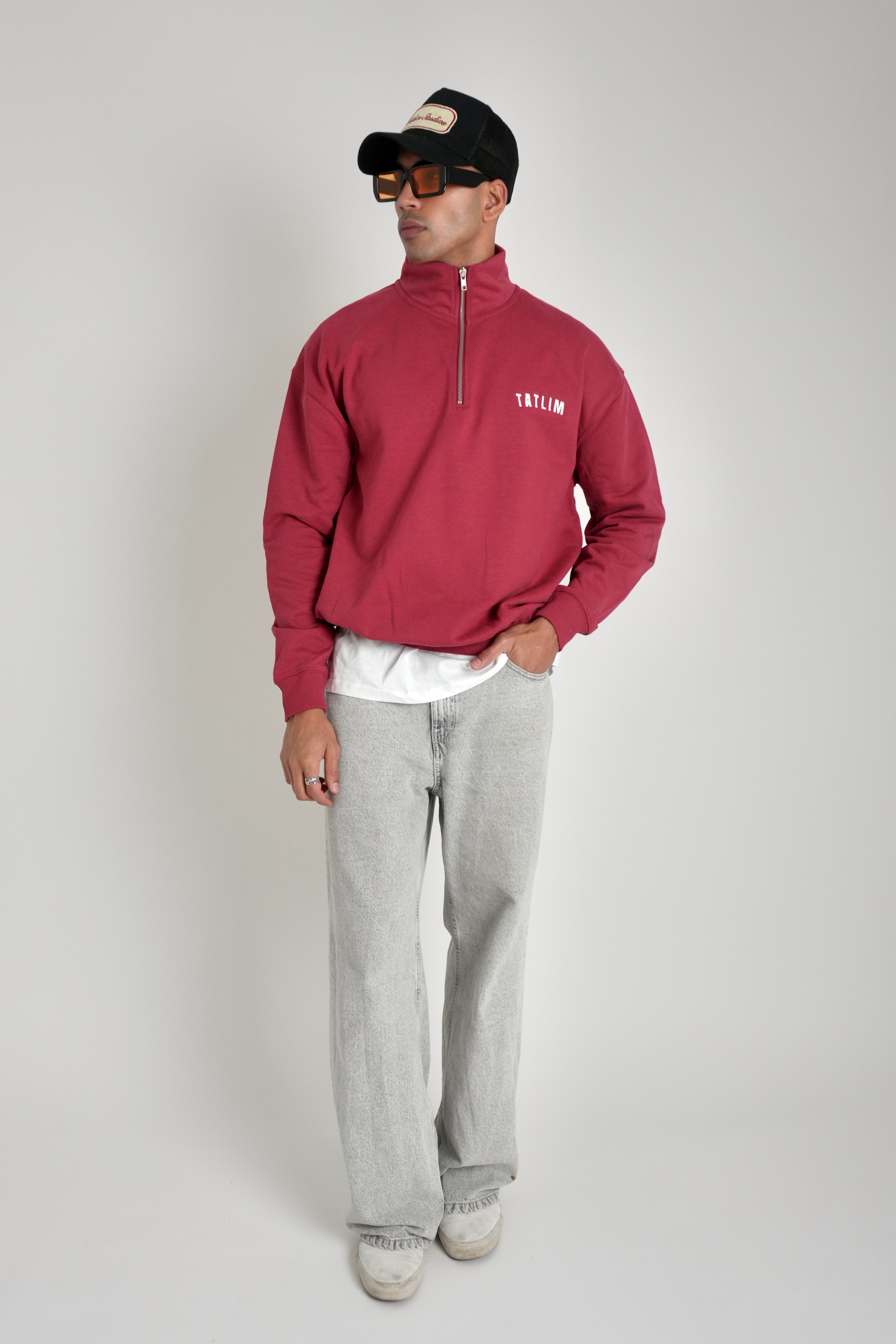 Tatlim Half Zip Sweatshirt (Washed Red)