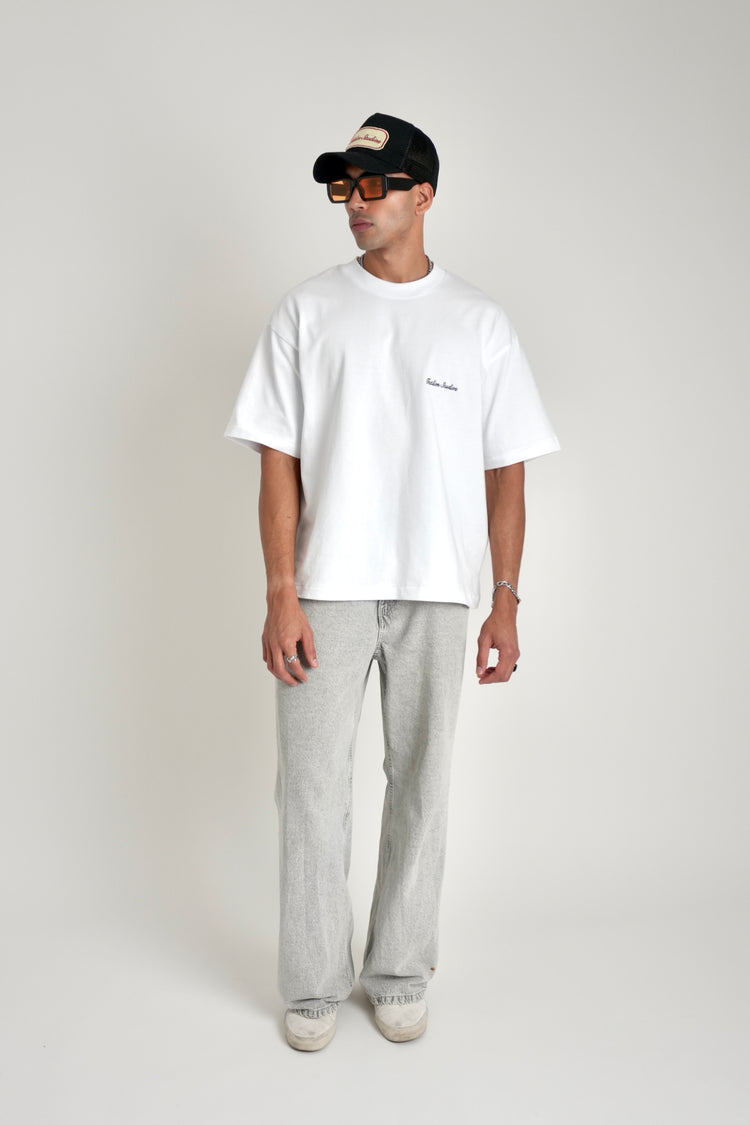 Script Boxy T Shirt in white