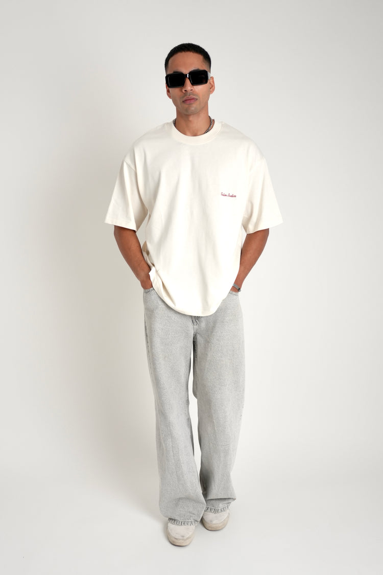 Script Boxy T Shirt in cream